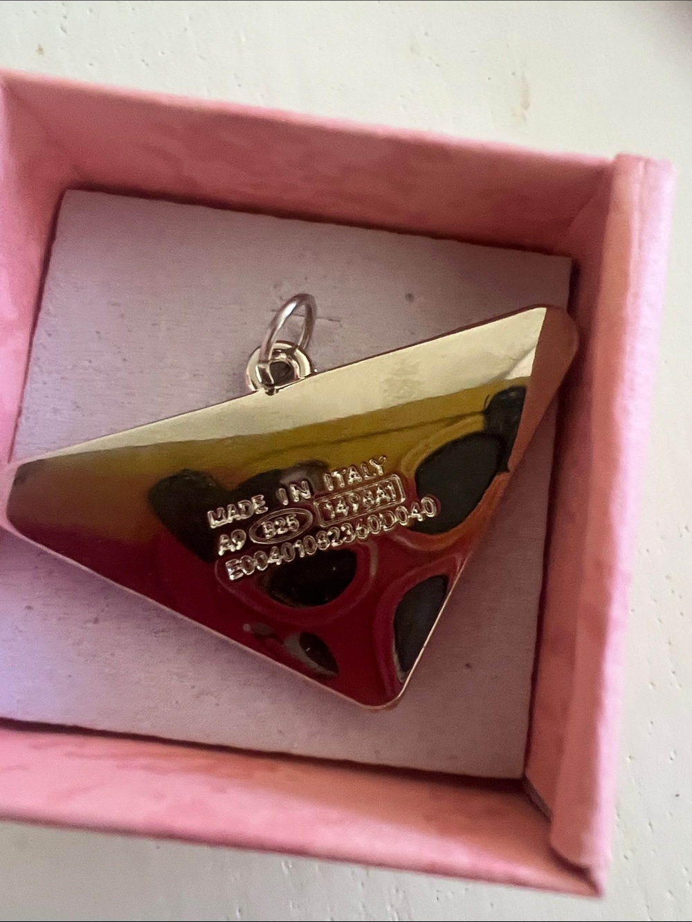 Prada Pink Enamel Triangle Logo Charm with Gold-Tone Trim - Picture 2 of 2